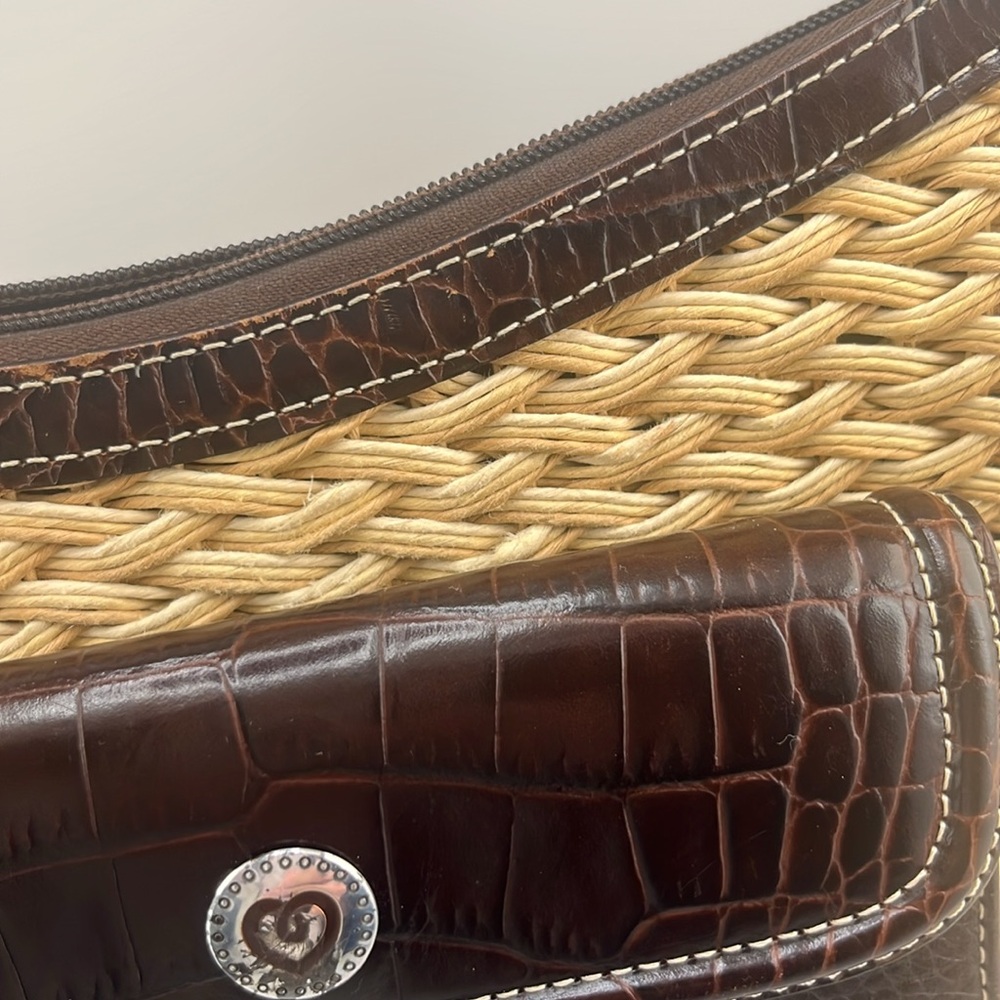 Brighton Leather Woven Exterior Satchel Top Handle Bag with heart charm - Picture 12 of 12